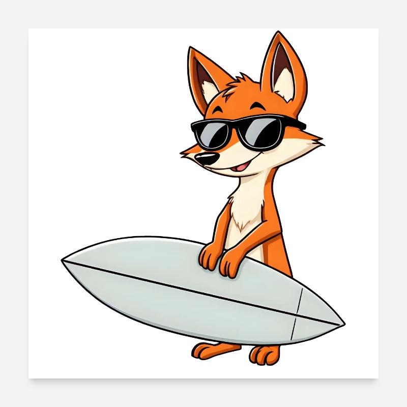 Confident Fox Surfboard Action - Sunglasses Poster 24" x 24" (60x60 cm)