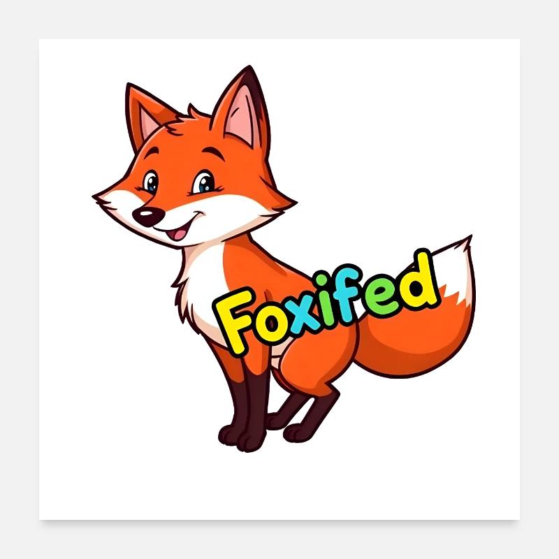 Aufrechter Rotfuchs im buschigen Wald, lächelnd Poster 60x60 cm