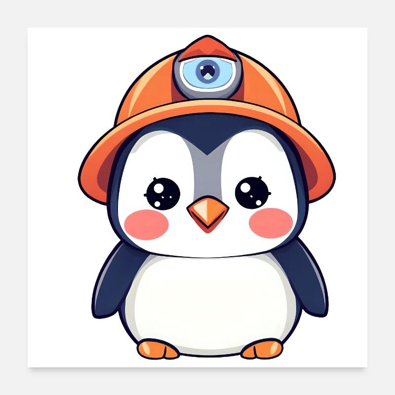 Bautrupp-Pinguin mit orangefarbenem Schutzhelm Poster 60x60 cm