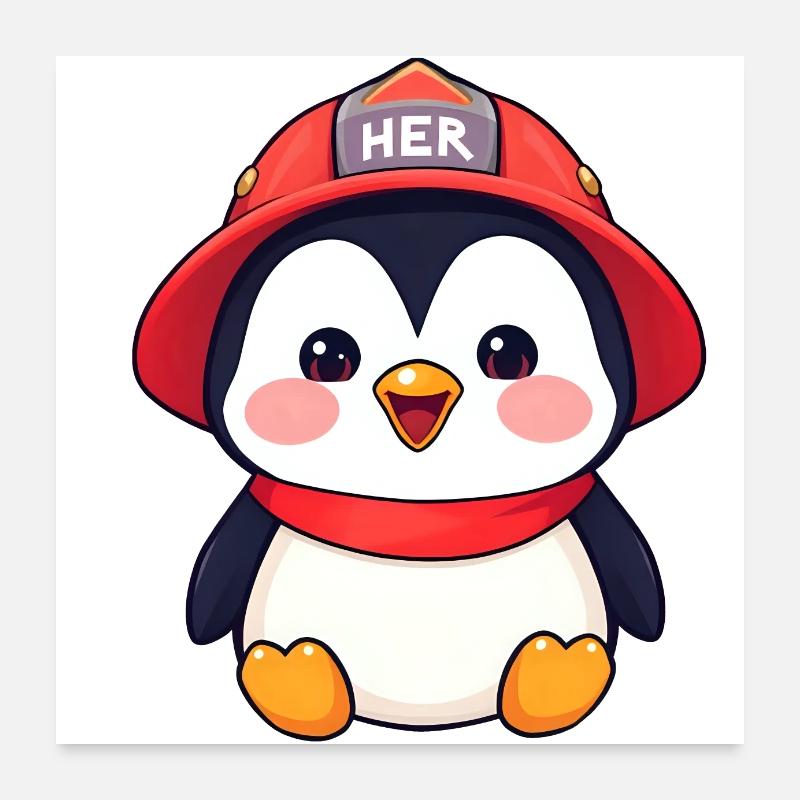 Fröhlicher Cartoon-Pinguin mit Helm Poster 60x60 cm
