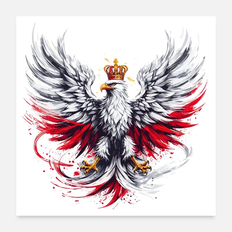 Poland Polska Polish Red White Eagle Golden Crown Poster 24" x 24" (60x60 cm)