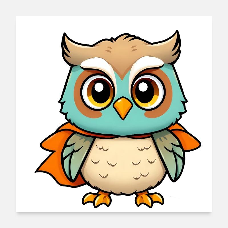 Entzückender blauer Eulen-Superheld Poster 60x60 cm