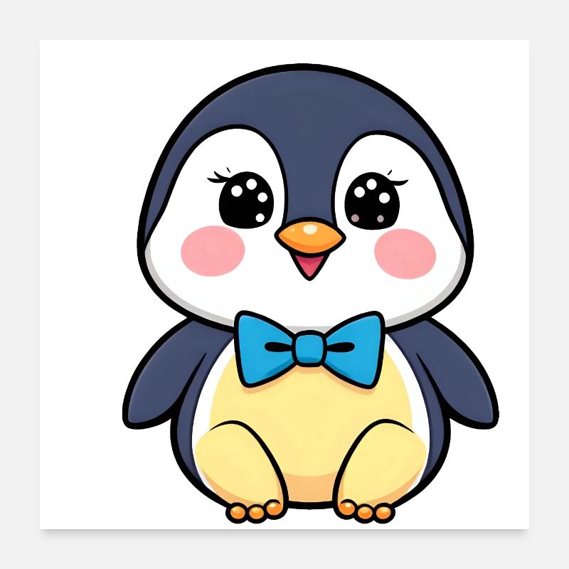 Fröhlicher Pinguin mit blauer Fliege Poster 60x60 cm