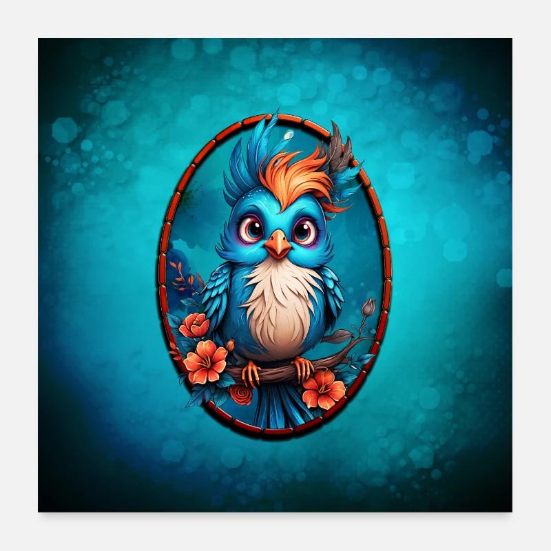 Leuchtend blauer Vogel Poster 60x60 cm