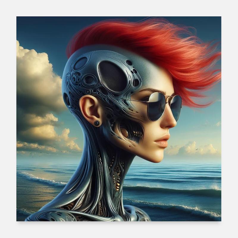 Femme Cyberpunk - Poster 60 x 60 cm - blanc