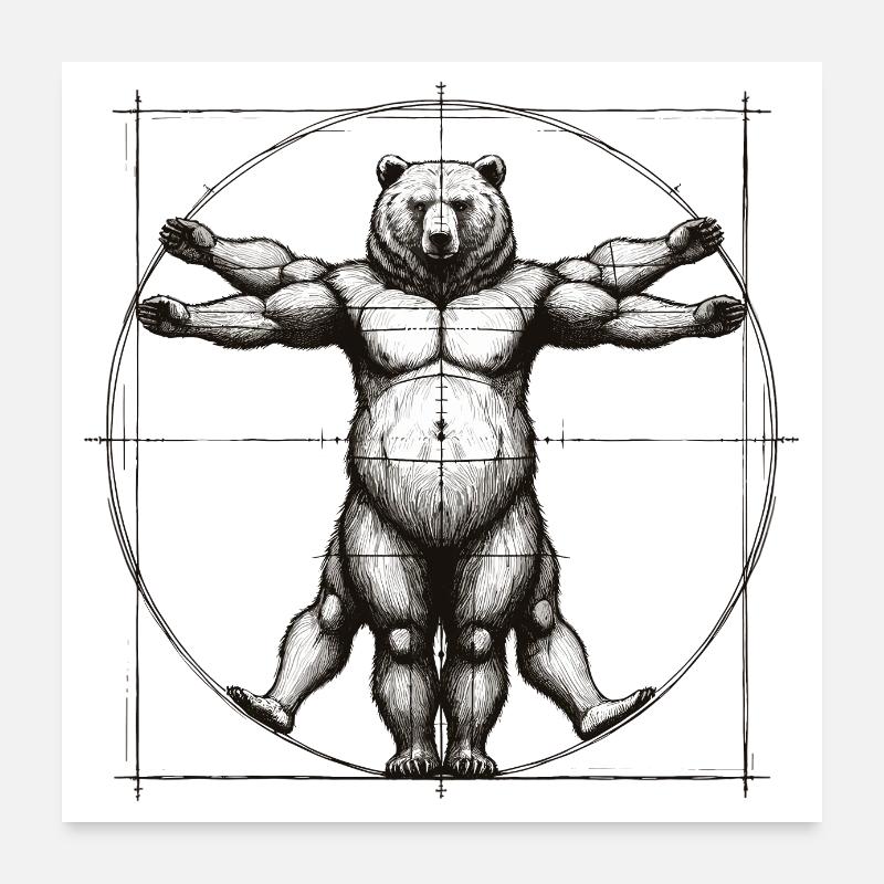 Vitruvian Bear Sketch Drawing Gift Poster 24" x 24" (60x60 cm)