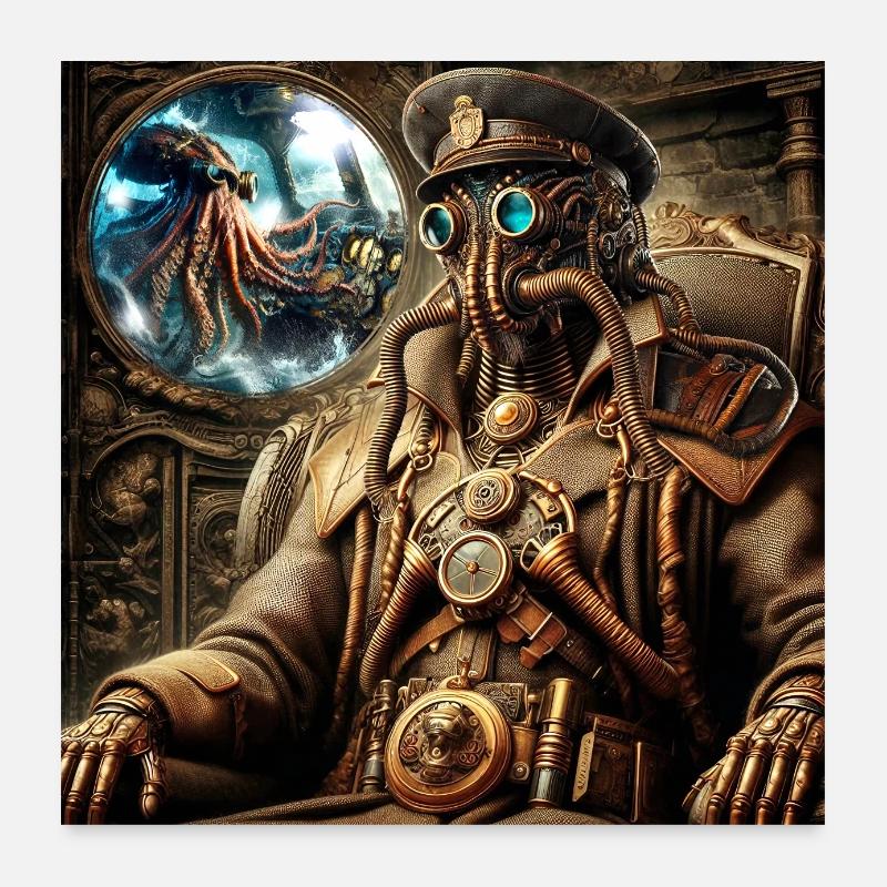 Kapitän Nemo Steampunk - Poster 60x60 cm - Weiß