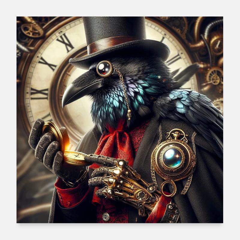 Corbeau Steampunk Élégant à Chapeau Haut de Forme Poster 60 x 60 cm