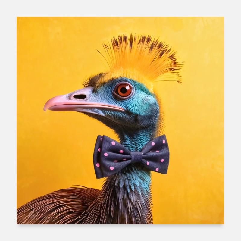 Blauer Vogel mit Fliege Poster 60x60 cm