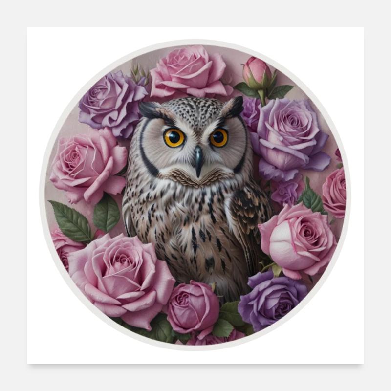 Owl and pastel pinks Poster 24" x 24" (60x60 cm)