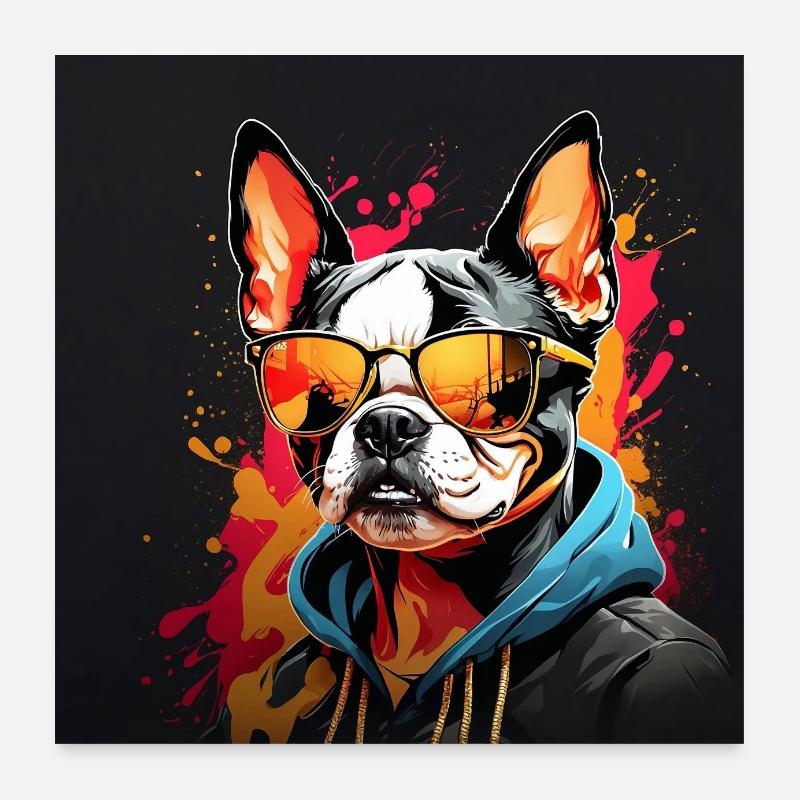 Boston Terrier Bostie mit Sonnenbrille Poster 60x60 cm
