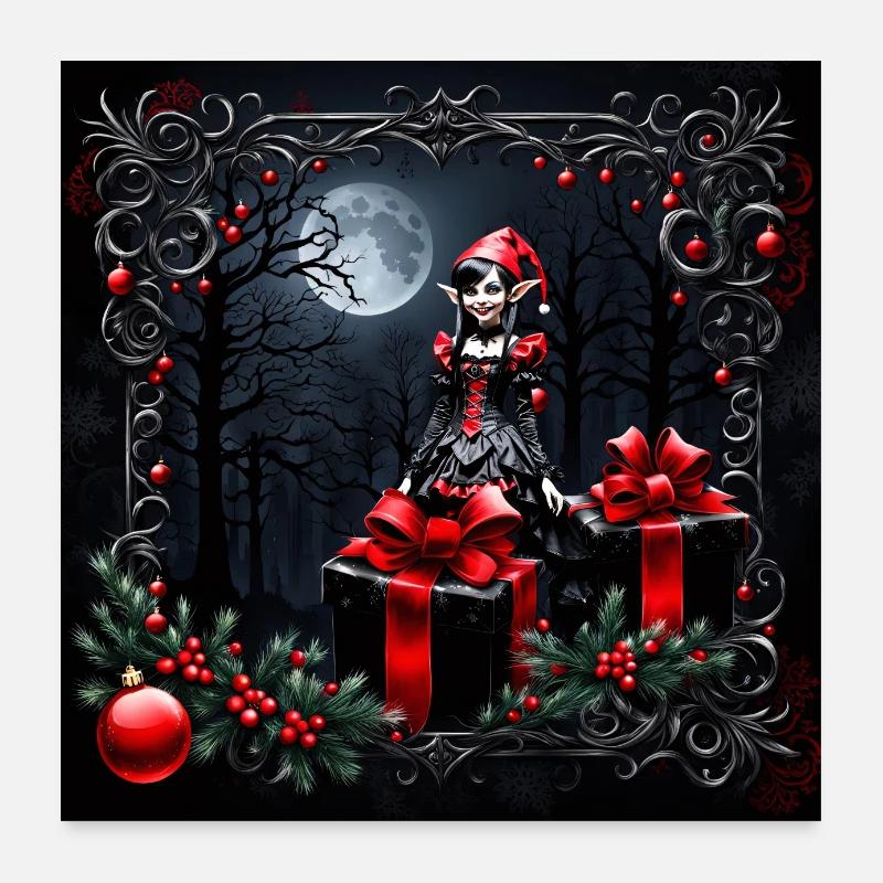 Mignon lutin de Noël gothique. Poster 60 x 60 cm
