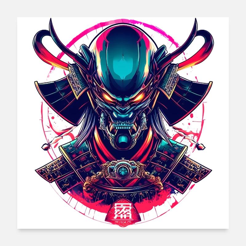 Futuristic Samurai Warrior - Cyberpunk Alien Mask Poster 24" x 24" (60x60 cm)