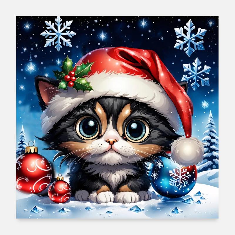 Adorable chaton de Noël. Poster 60 x 60 cm