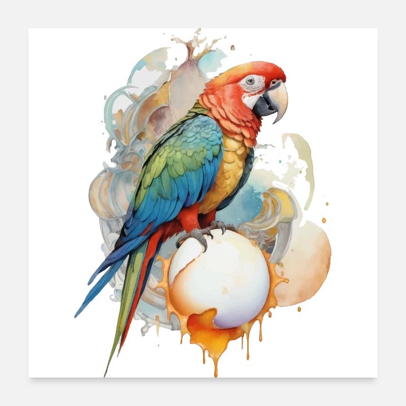 Papagei Wasserfarbe Poster 60x60 cm
