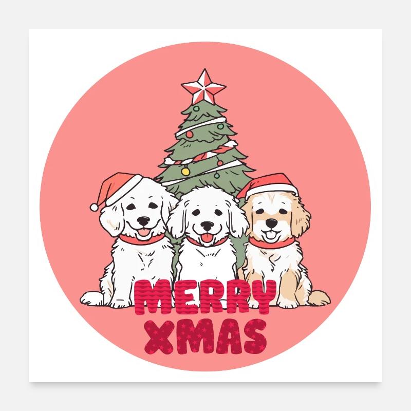 Joyeux Noël avec les chiens Poster 60 x 60 cm