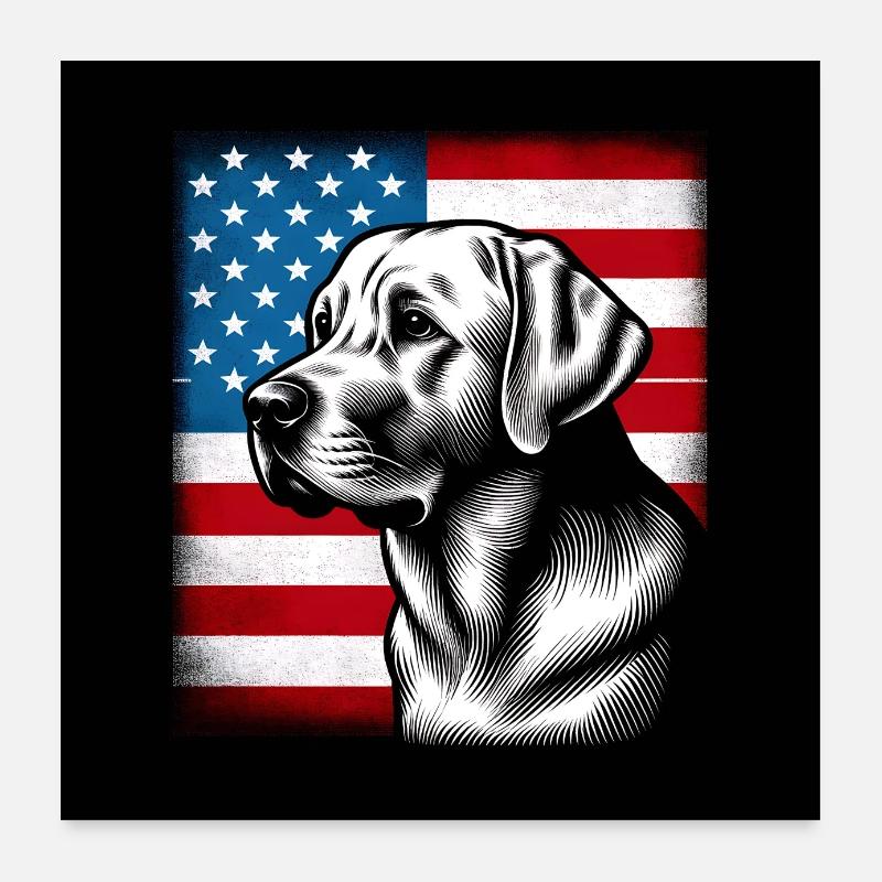 Labrador Retriever Lab avec drapeau américain Poster 60 x 60 cm