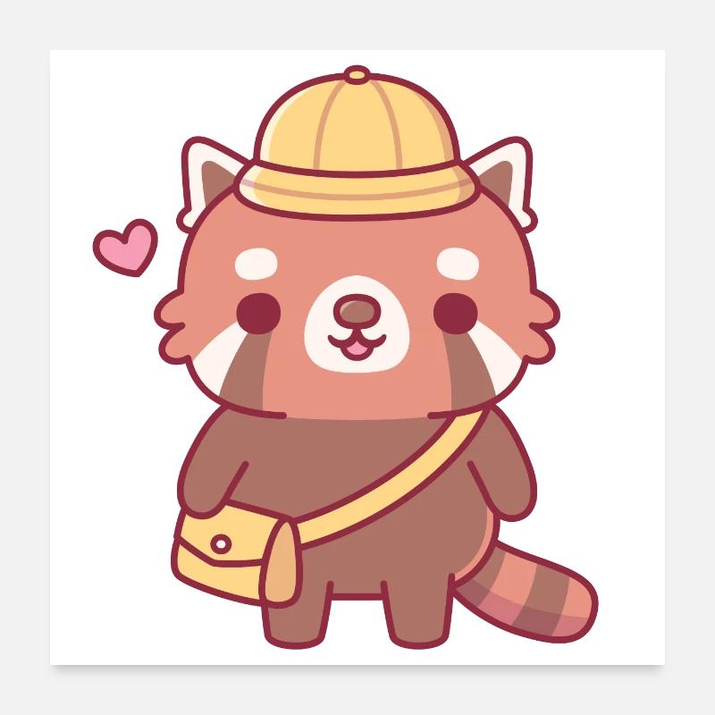Süßer roter Panda mit gelber Mütze Poster 60x60 cm