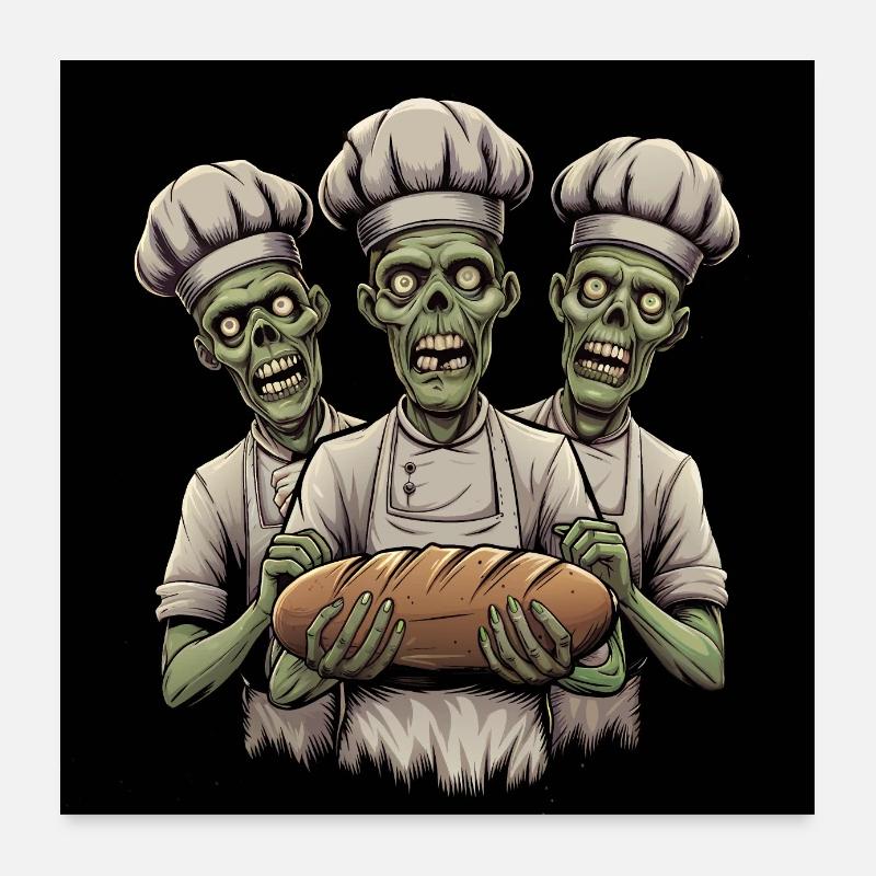 Zombie Bäcker drei Zombies als Bäcker Poster 60x60 cm