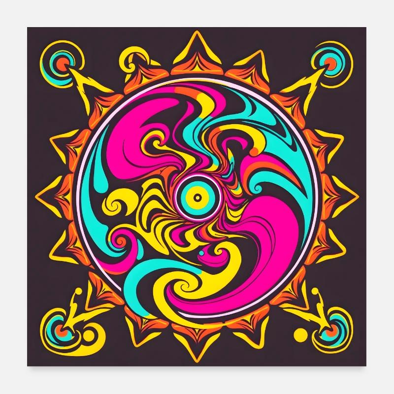 Psychedelisches Sonnendesign in leuchtenden Farben Poster 60x60 cm