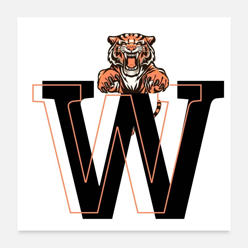 Buchstabe w Tiger - Geschenkidee Poster 60x60 cm