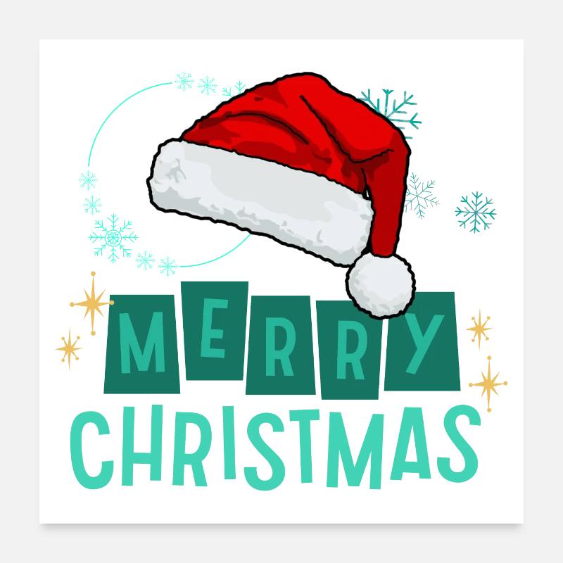 JOYEUX NOËL + Chapeau de Père Noël Poster 60 x 60 cm