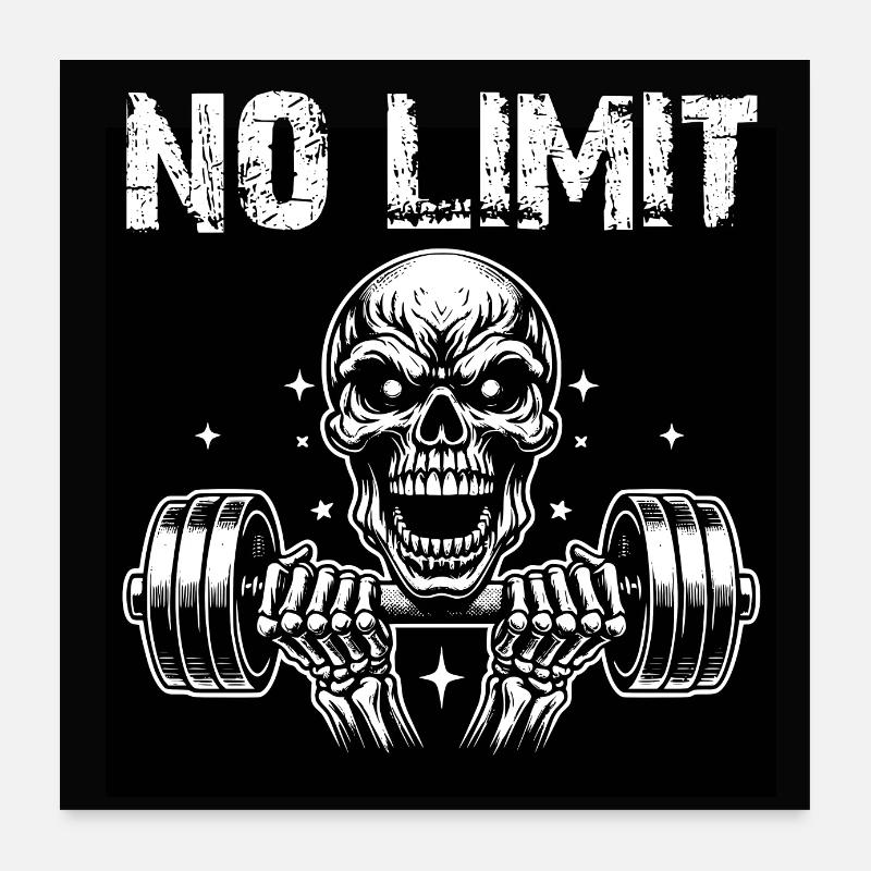 No Limit hartes Workout Skull mit Hantel Poster 60x60 cm