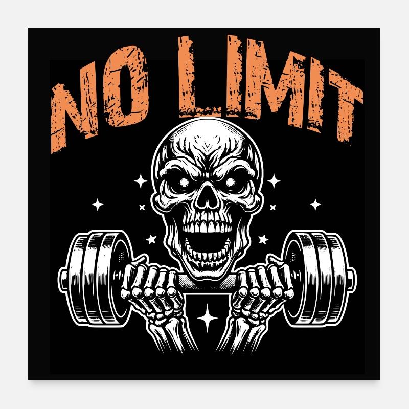 No Limit Hard Workout Skull with Dumbbell Poster 24" x 24" (60x60 cm)