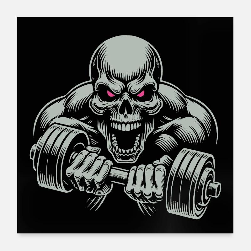 No Limit Hard Workout Skull with Dumbbell Poster 24" x 24" (60x60 cm)