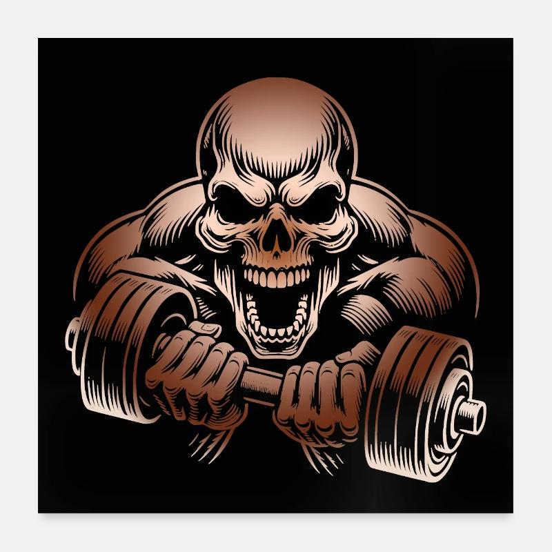 No Limit hartes Workout Skull mit Hantel Poster 60x60 cm