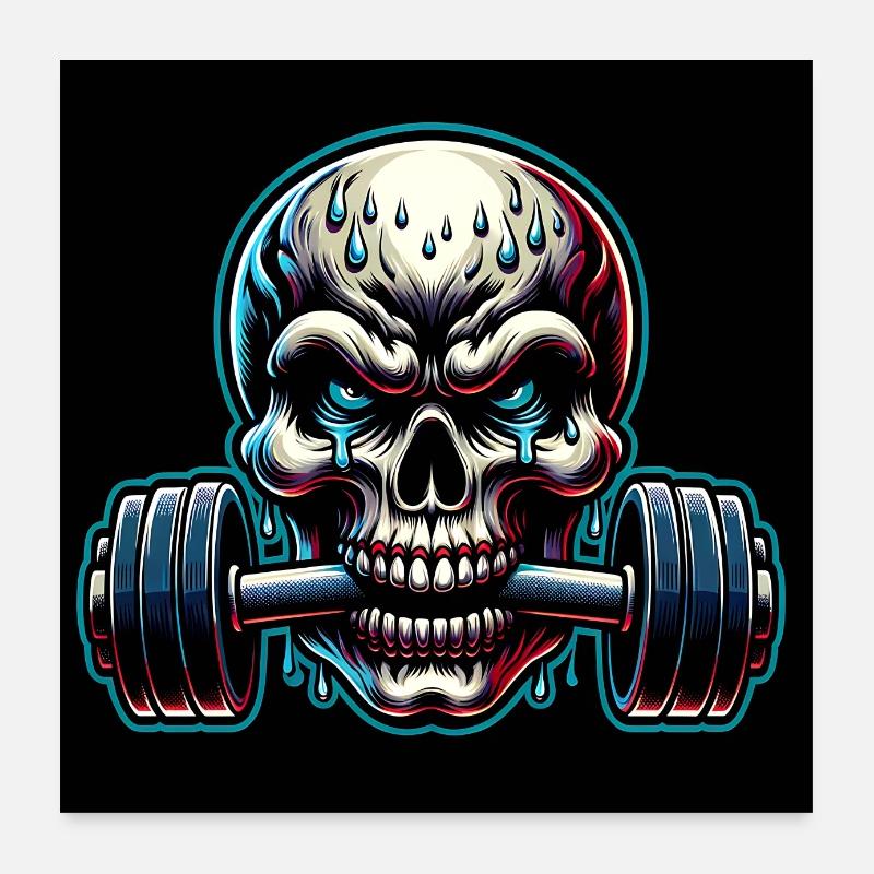 Crâne de musculation No Limit Workout avec haltère Poster 60 x 60 cm
