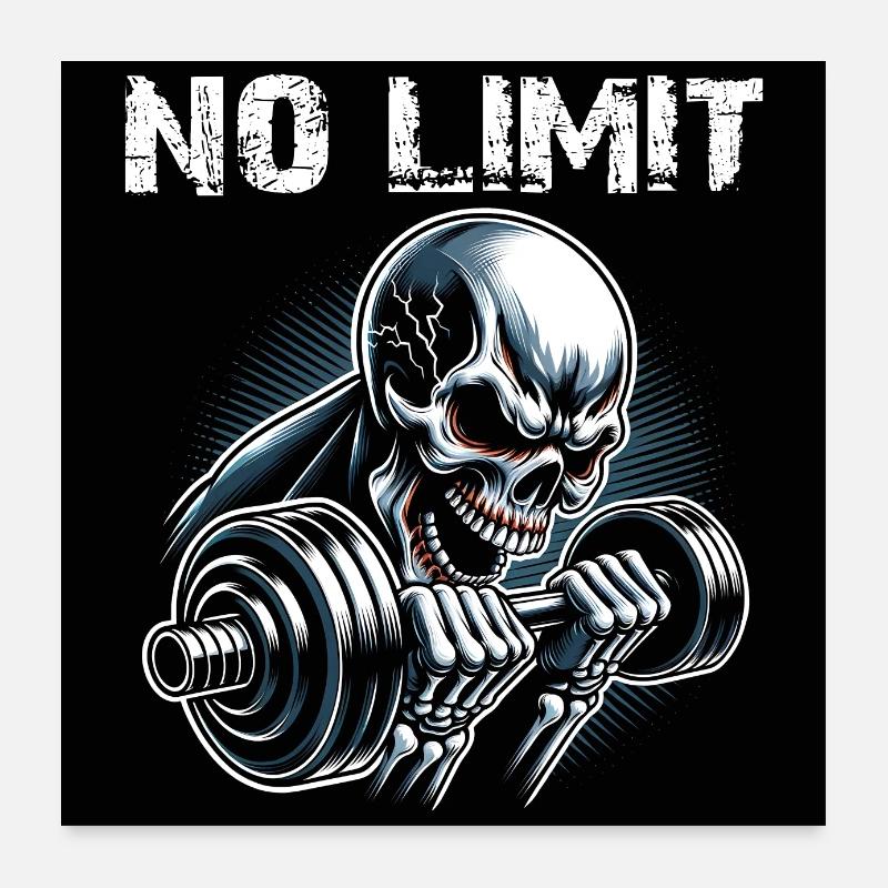 Crâne de musculation No Limit Workout avec haltère Poster 60 x 60 cm