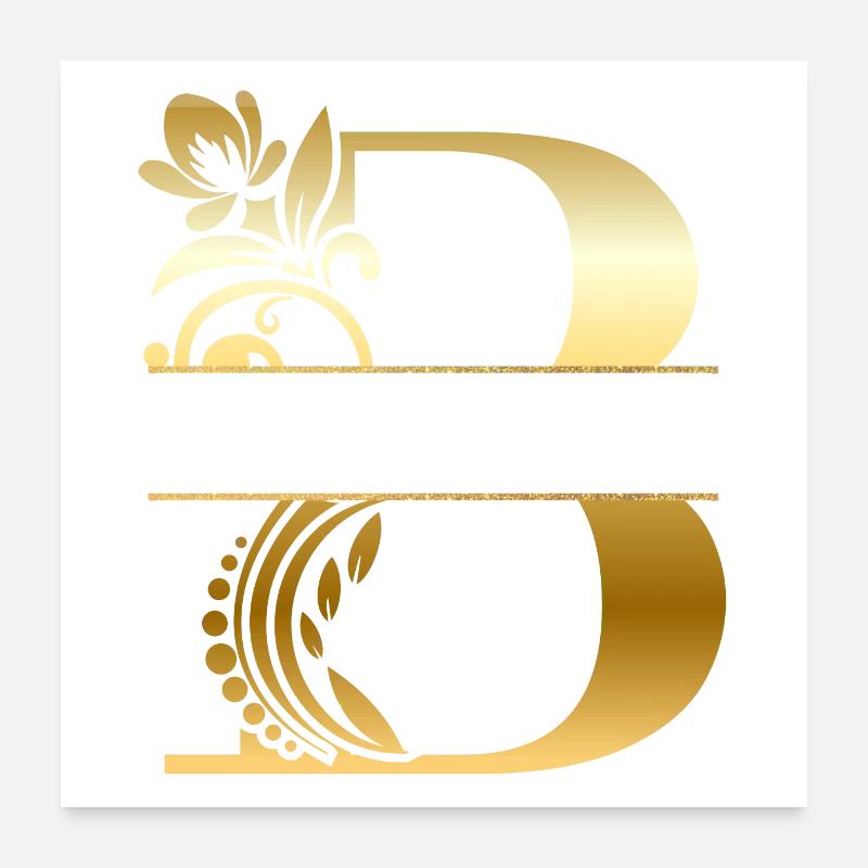 Personalized golden floral letter b - gift idea Poster 24" x 24" (60x60 cm)