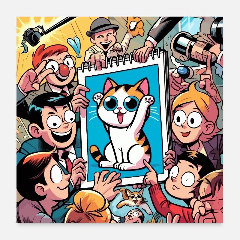 Excitement over the Cat Drawing Poster 24" x 24" (60x60 cm)