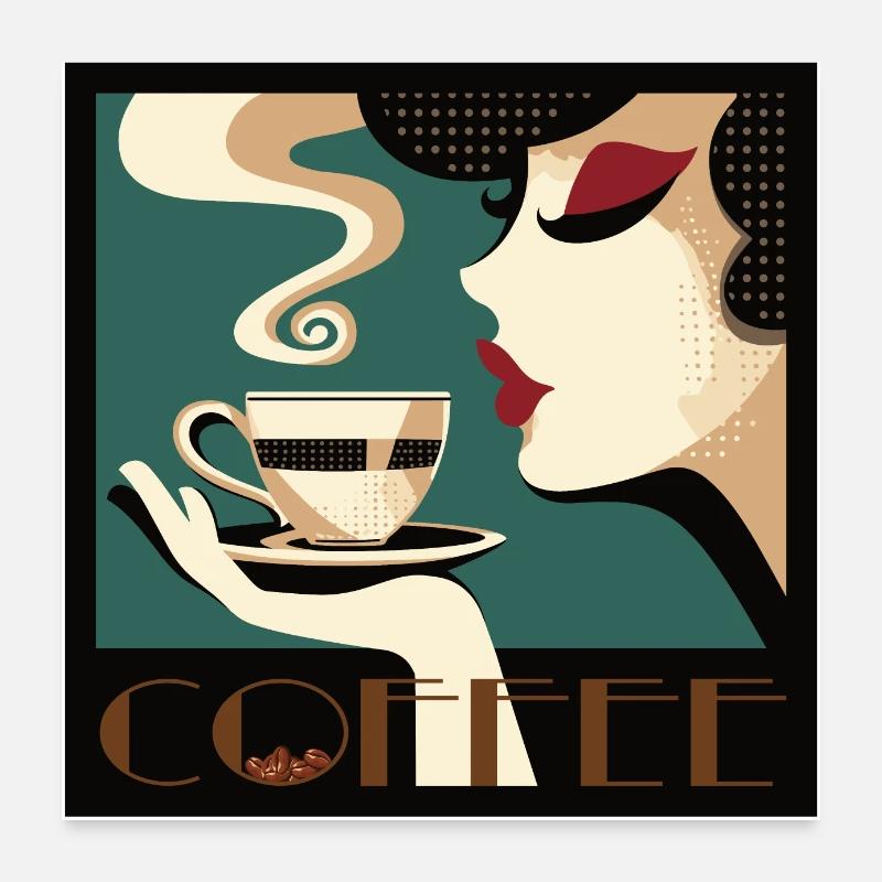 Frau küsst Kaffee, vintage / retro Poster Poster 60x60 cm