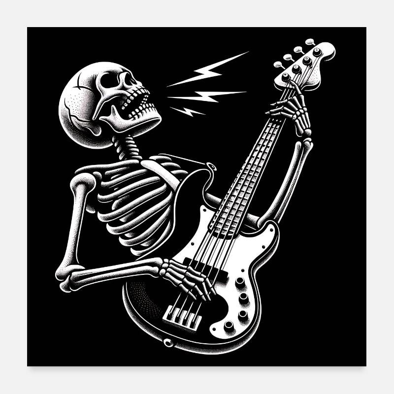 Crâne squelette avec guitare basse Poster 60 x 60 cm
