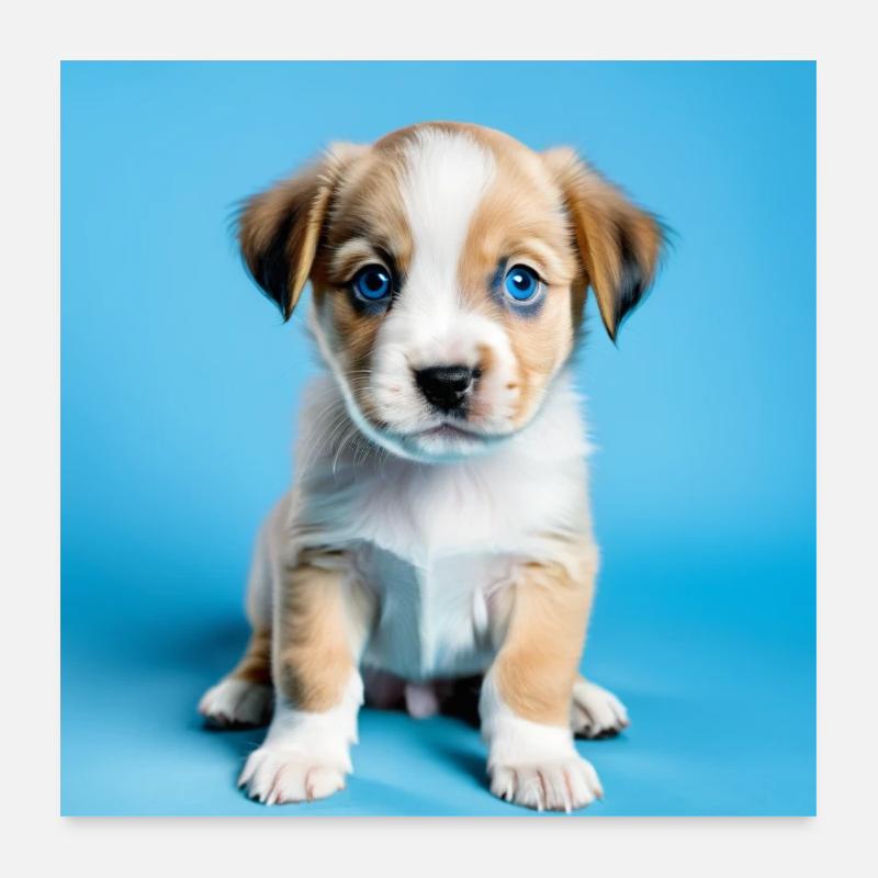 Welpen Hund - Kindlich blau Poster 60x60 cm