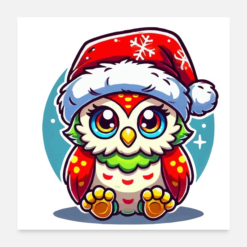 Eule Weihnachten - Poster 60x60 cm - Weiß