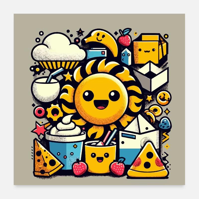 Soleil chanceux et amis Poster 60 x 60 cm