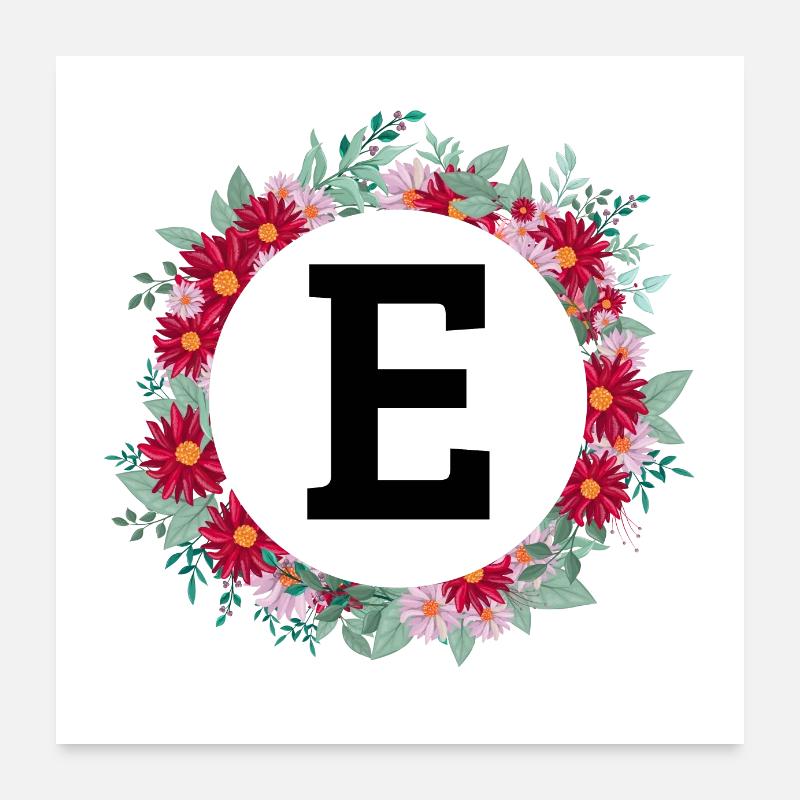 Buchstabe e Blumenkranz Poster 60x60 cm