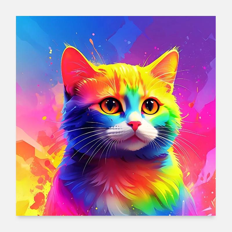 Niedliche regenbogenfarbene Katze Poster 60x60 cm