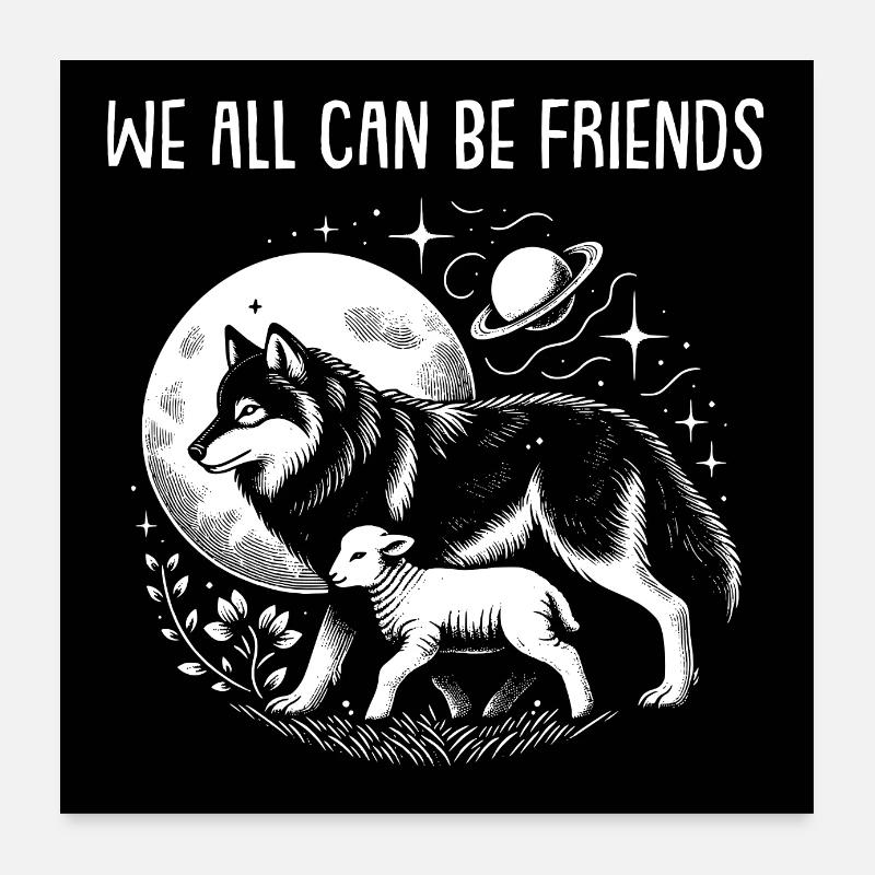 Wolf und Lamm wir können alle Freunde sein Poster 60x60 cm