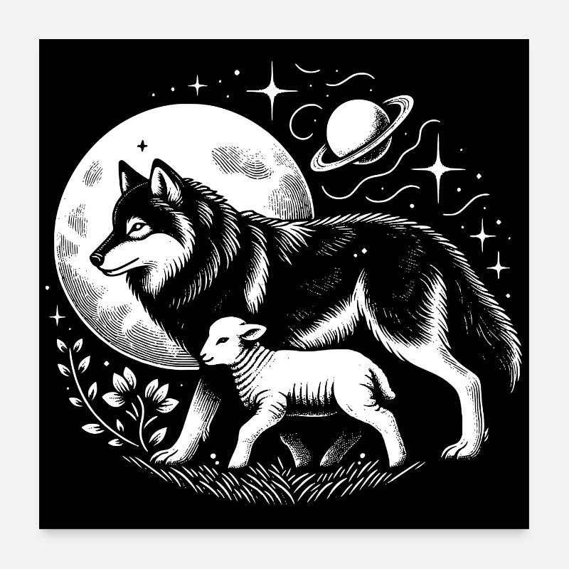 Wolf and lamb, we can all be friends Poster 24" x 24" (60x60 cm)