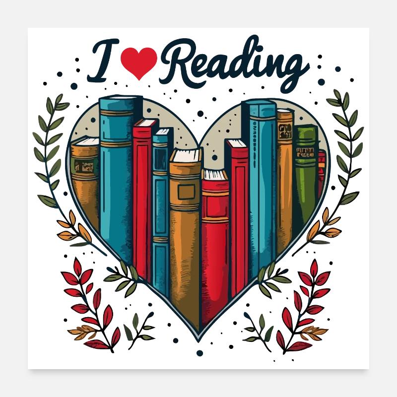 Ich liebe Bücher Bücherwurm Herz Poster 60x60 cm