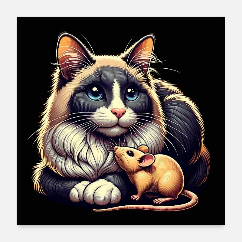 Cat and Mouse in Friendship, Peace and Love Poster 24" x 24" (60x60 cm)