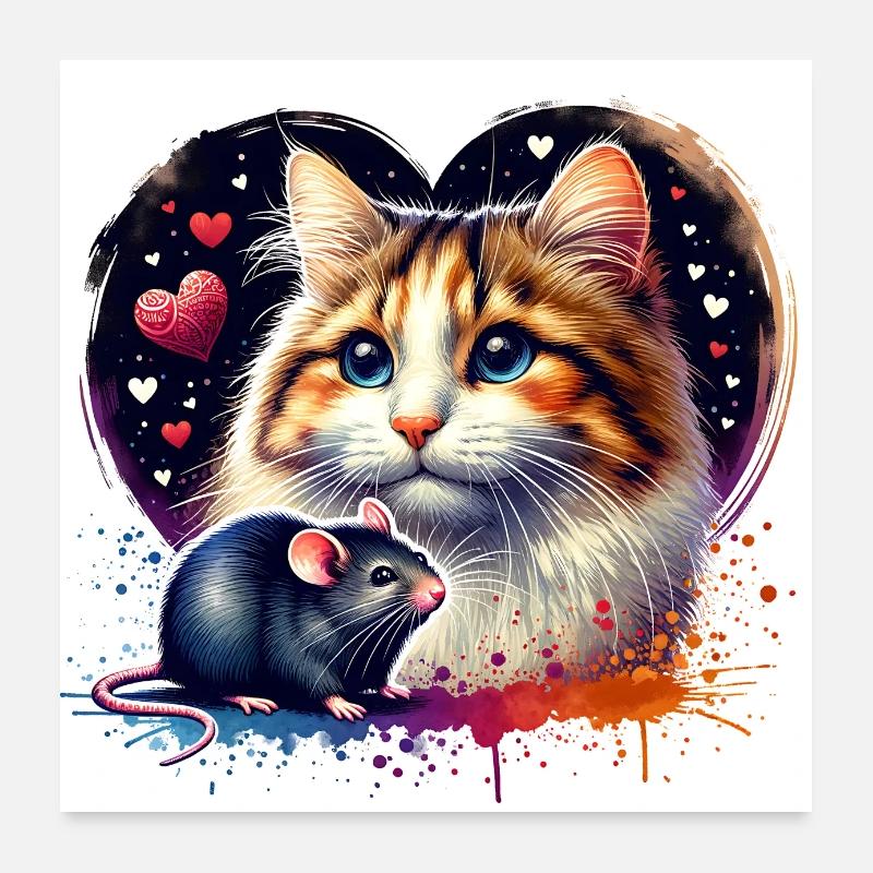Cat and Mouse in Friendship, Peace and Love Poster 24" x 24" (60x60 cm)