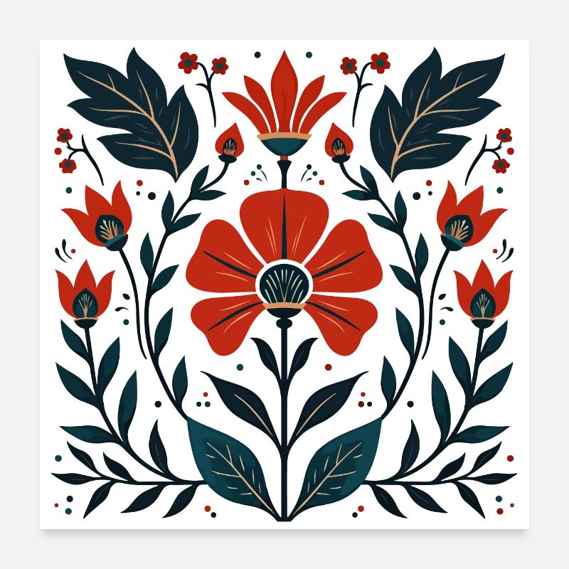 Otomi Blumenmuster Kulturelle Kunst Poster 60x60 cm