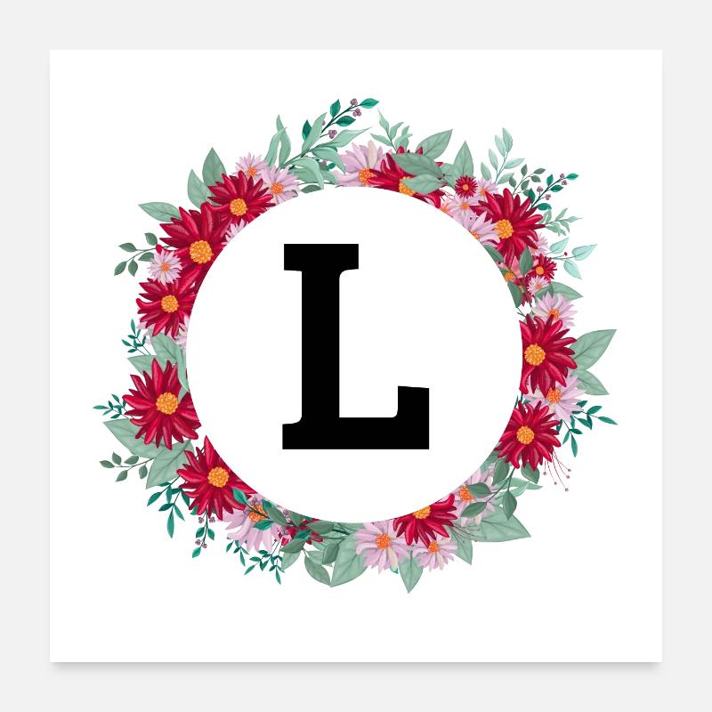 Lettre l couronne florale Poster 60 x 60 cm