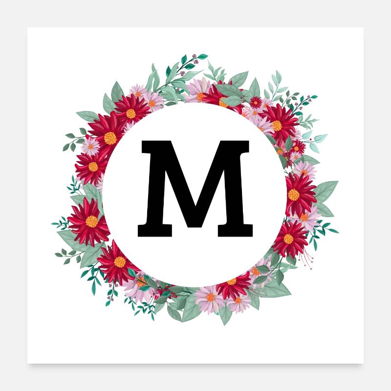 Letter M Floral Crown Poster 24" x 24" (60x60 cm)