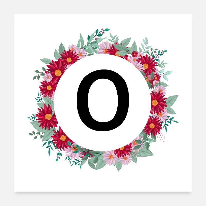 Lettre o couronne florale Poster 60 x 60 cm